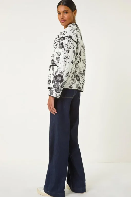 Roman Black Floral Print Cotton Jacket