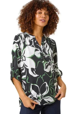 Roman Black Floral Textured Print Shirt