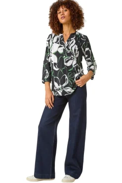Roman Black Floral Textured Print Shirt