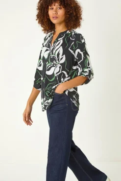 Roman Black Floral Textured Print Shirt