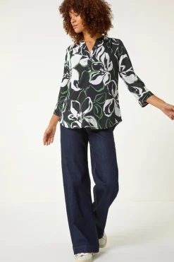 Roman Black Floral Textured Print Shirt