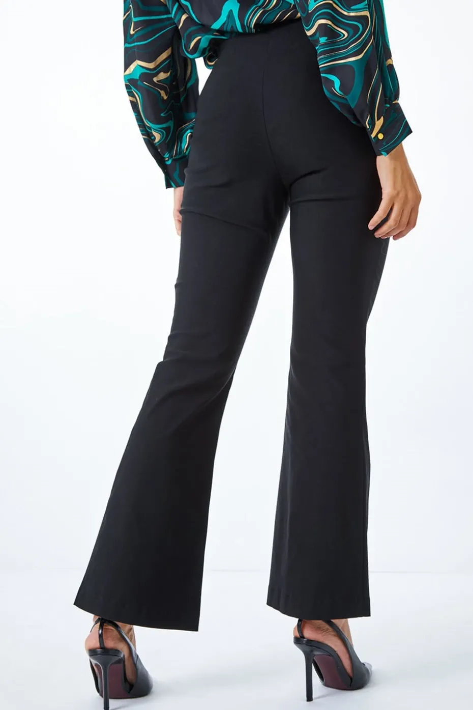 Roman Black Full Length Boot Cut Elastic Waist Trouser