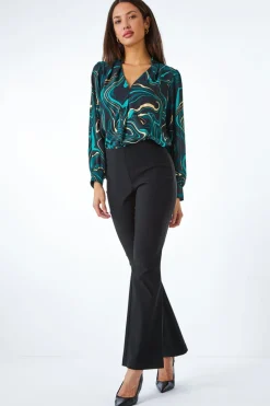 Roman Black Full Length Boot Cut Elastic Waist Trouser