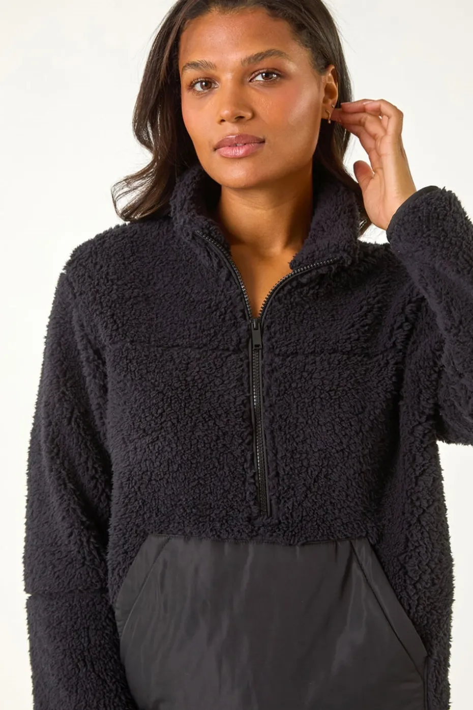 Roman Black Funnel Neck Half Zip Fleece Jacket