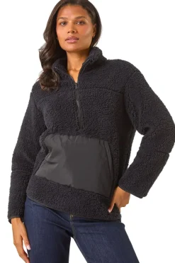 Roman Black Funnel Neck Half Zip Fleece Jacket