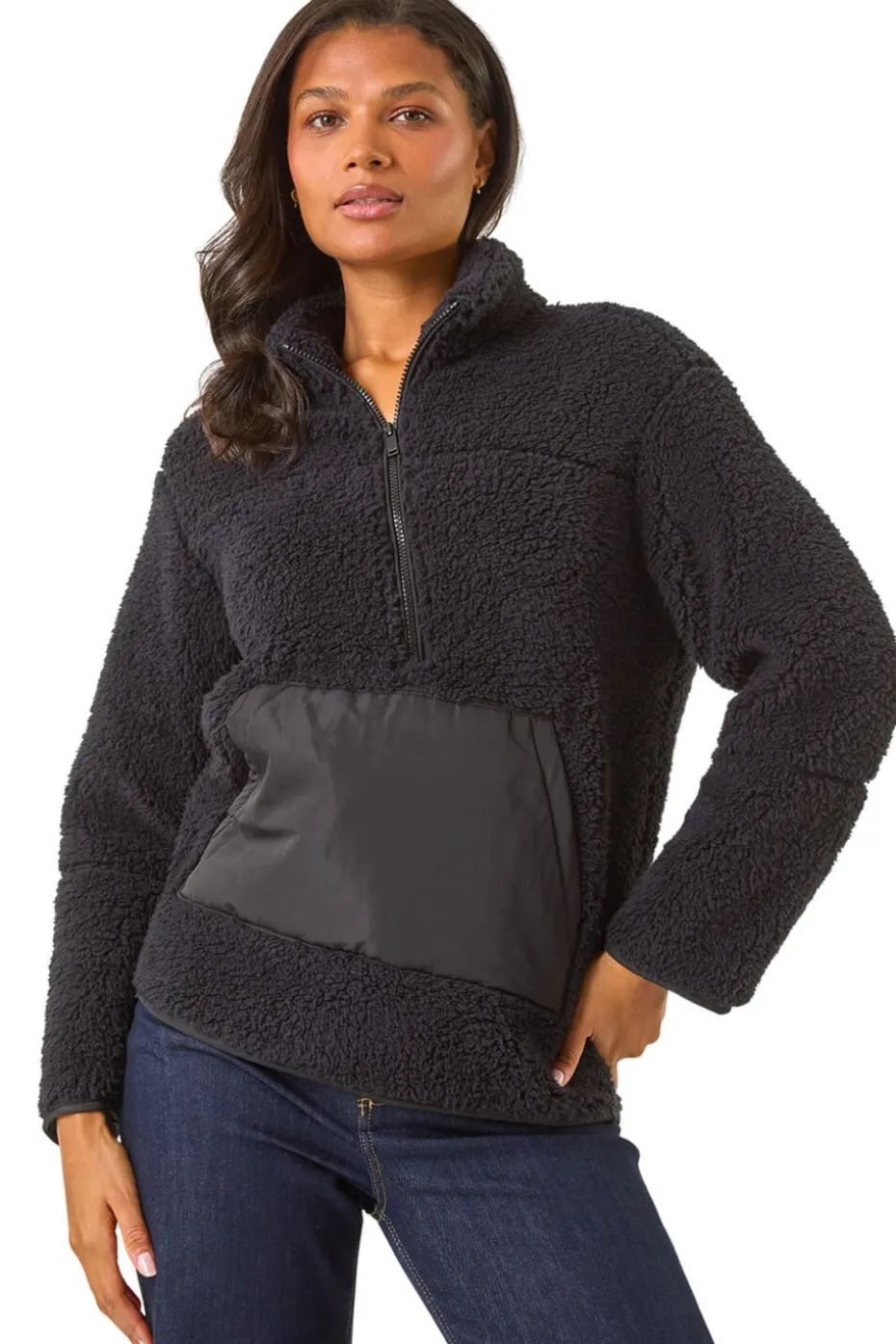 Roman Black Funnel Neck Half Zip Fleece Jacket