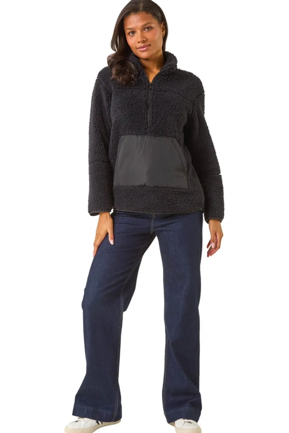 Roman Black Funnel Neck Half Zip Fleece Jacket