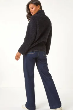 Roman Black Funnel Neck Half Zip Fleece Jacket