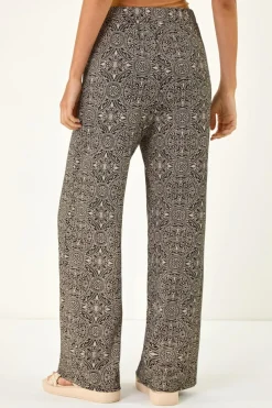 Roman Black Geometric Floral Stretch Trousers