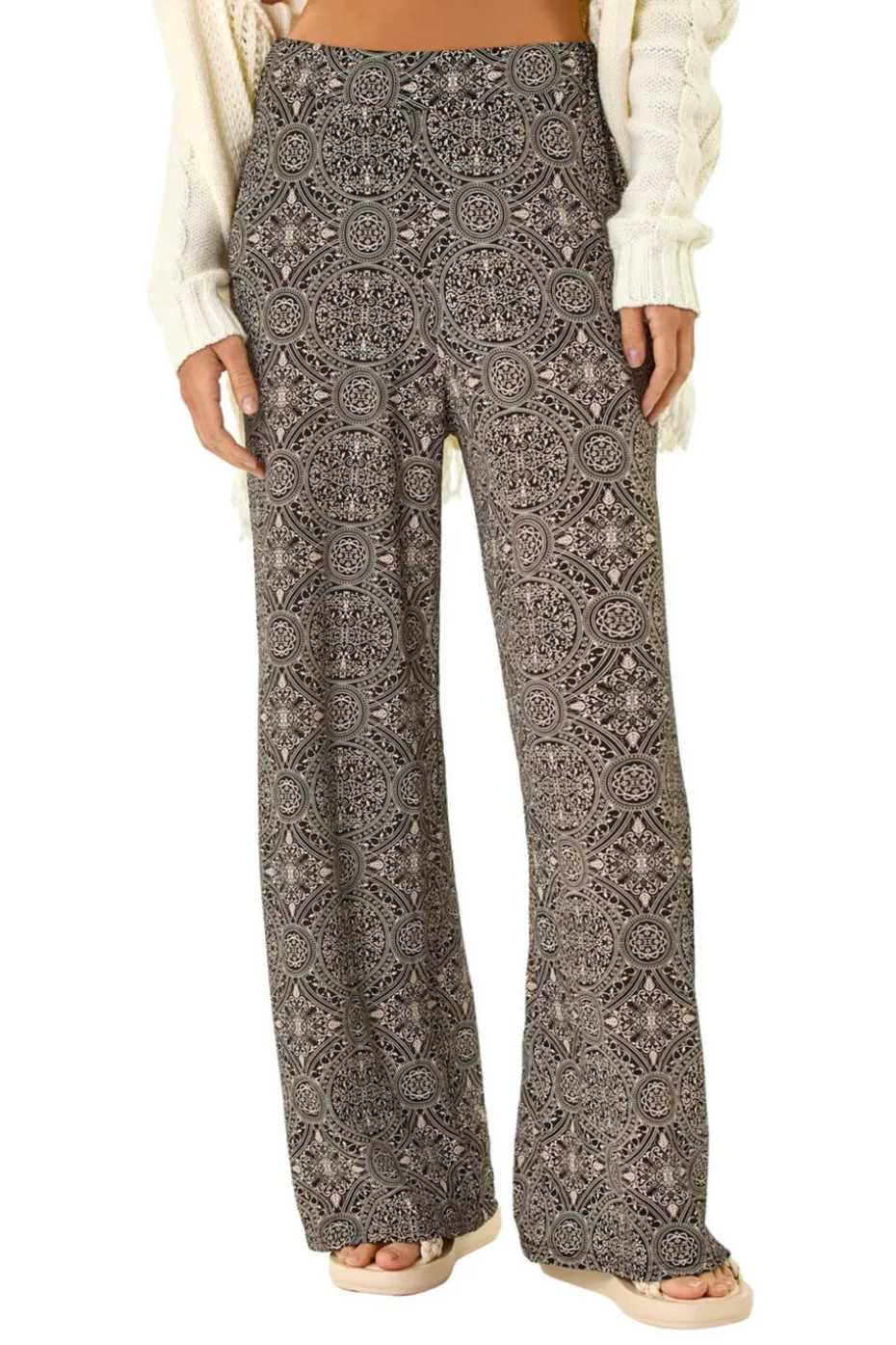 Roman Black Geometric Floral Stretch Trousers