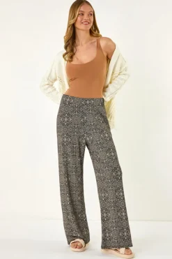 Roman Black Geometric Floral Stretch Trousers