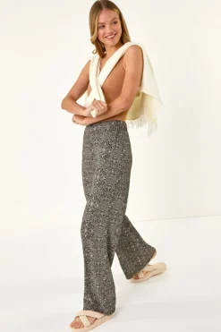 Roman Black Geometric Floral Stretch Trousers