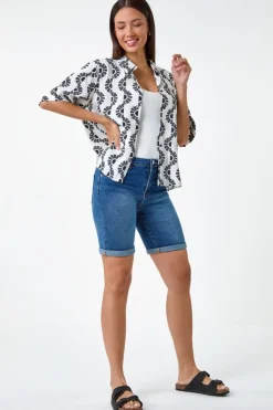 Roman Black Geometric Print Button Shirt