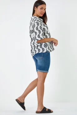 Roman Black Geometric Print Button Shirt