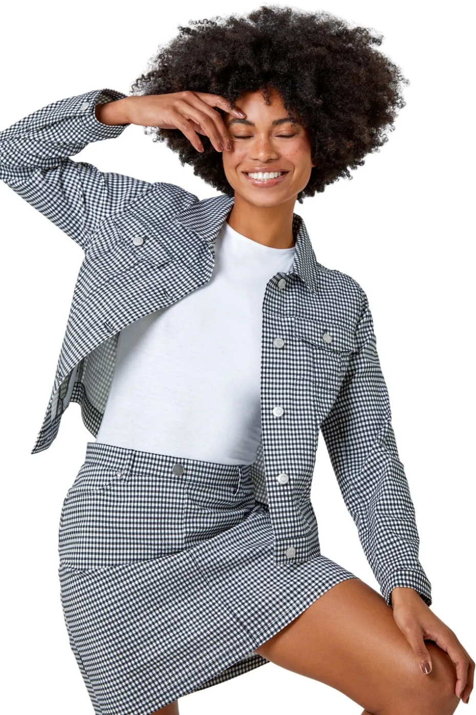 Roman Black Gingham Stretch Pocket Detail Jacket