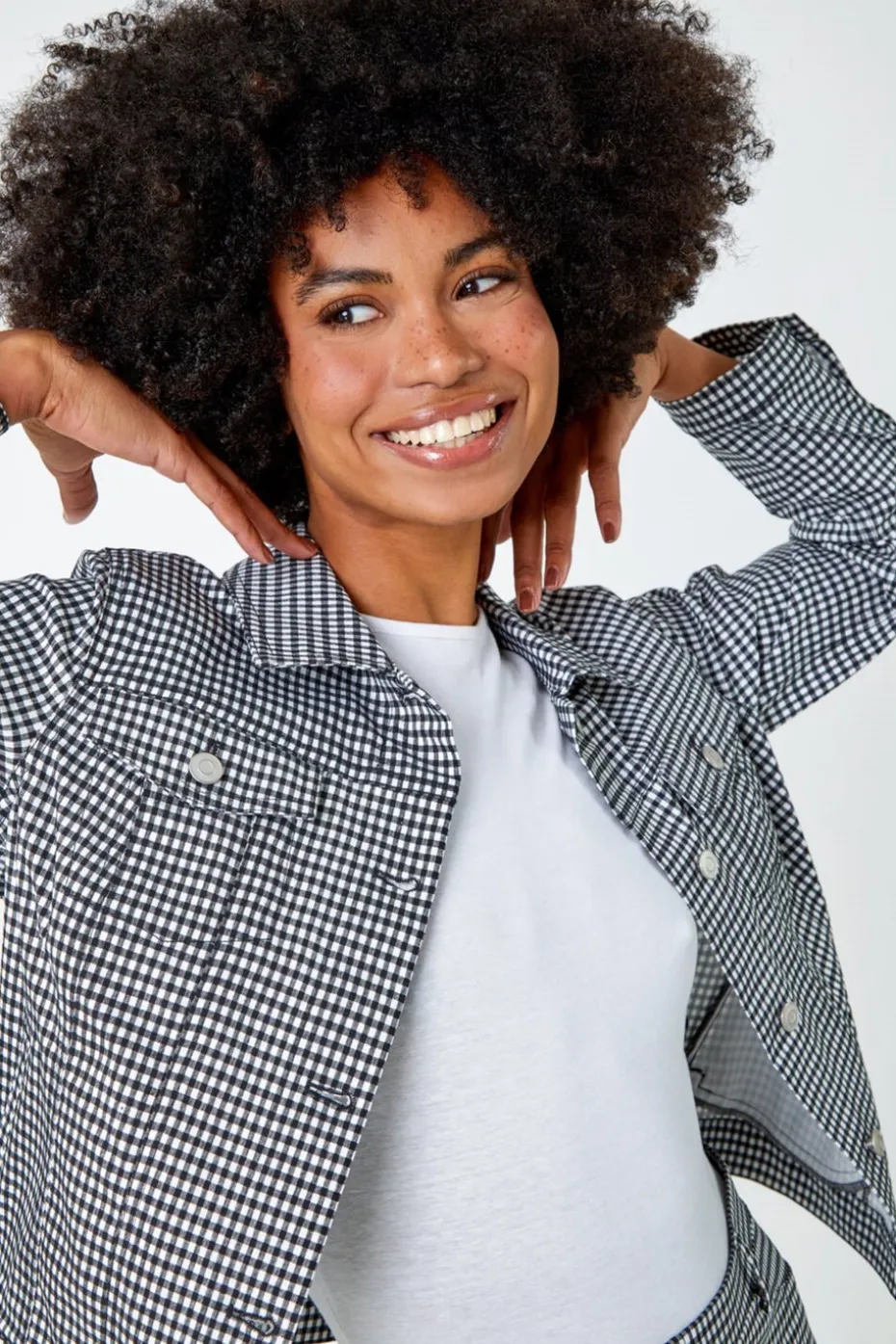 Roman Black Gingham Stretch Pocket Detail Jacket