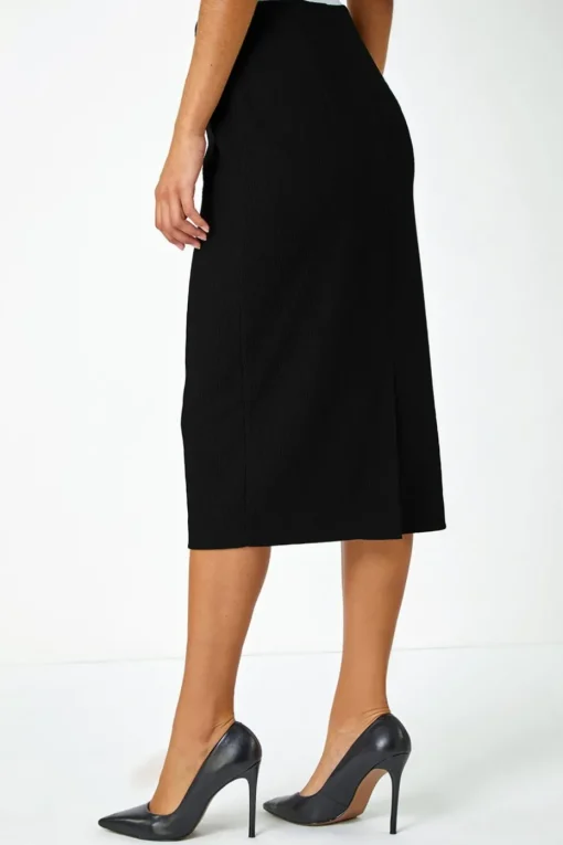 Roman Black Jersey Textured Elastic Waist Pencil Skirt