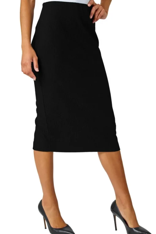 Roman Black Jersey Textured Elastic Waist Pencil Skirt