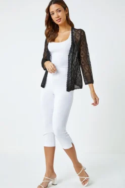 Roman Black Knitted Crochet Shimmer Shrug