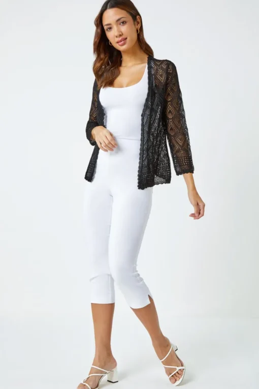 Roman Black Knitted Crochet Shimmer Shrug