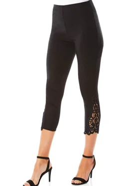 Roman Black Lace Insert Elastic Waist Crop Trousers