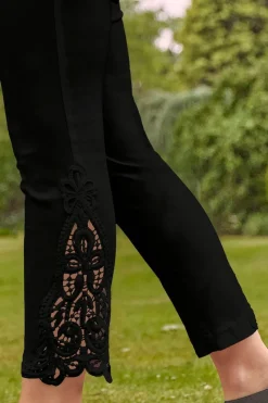 Roman Black Lace Insert Elastic Waist Crop Trousers