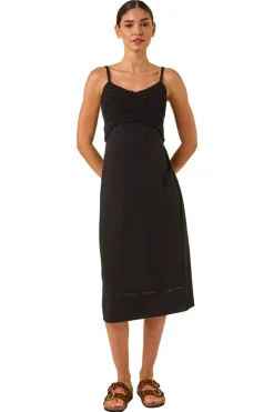 Roman Black Lace Panel Strappy Midi Dress