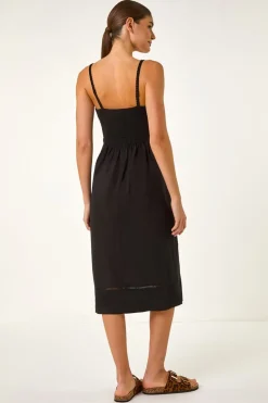 Roman Black Lace Panel Strappy Midi Dress