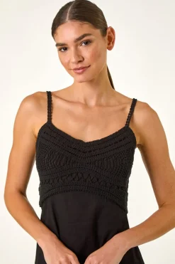 Roman Black Lace Panel Strappy Midi Dress