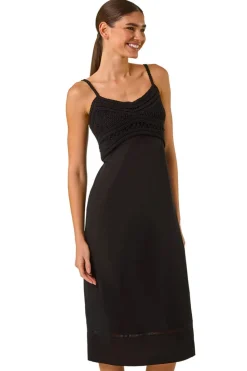 Roman Black Lace Panel Strappy Midi Dress