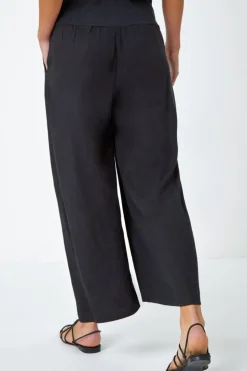 Roman Black Linen Blend Stretch Waist Culottes