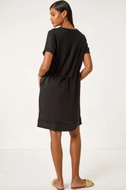 Roman Black Linen Mix Button Shift Dress