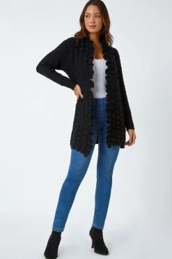Roman Black Longline Ruffle Detail Cardigan