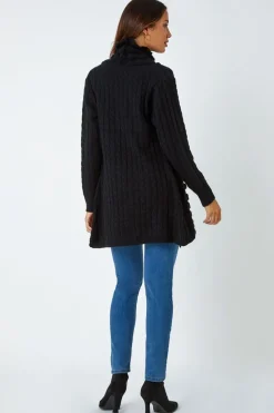 Roman Black Longline Ruffle Detail Cardigan