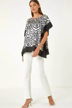 Roman Black Mono Printed Tunic Top