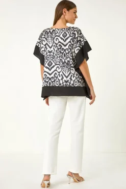Roman Black Mono Printed Tunic Top