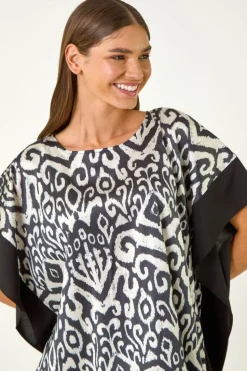 Roman Black Mono Printed Tunic Top