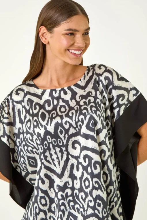 Roman Black Mono Printed Tunic Top