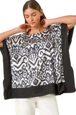 Roman Black Mono Printed Tunic Top