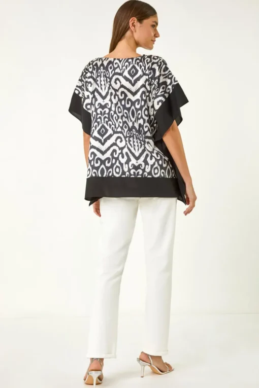 Roman Black Mono Printed Tunic Top