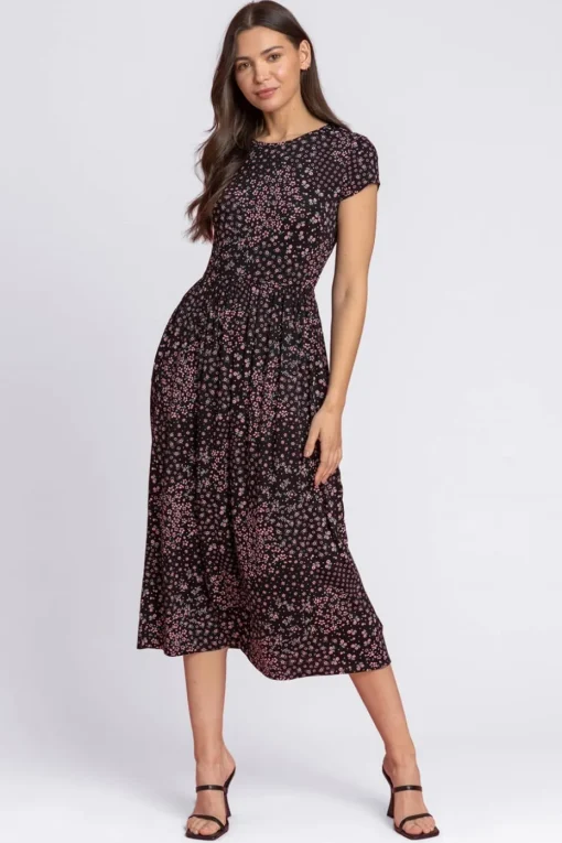 Roman Black Patchwork Floral Stretch Jersey Dress