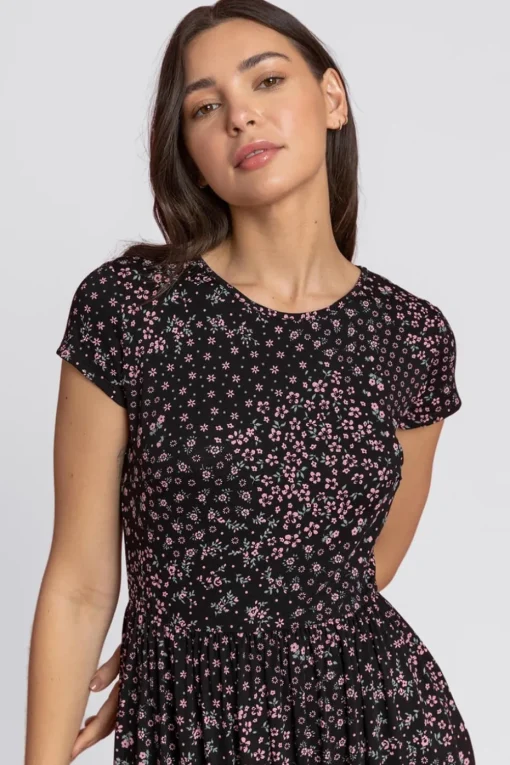 Roman Black Patchwork Floral Stretch Jersey Dress