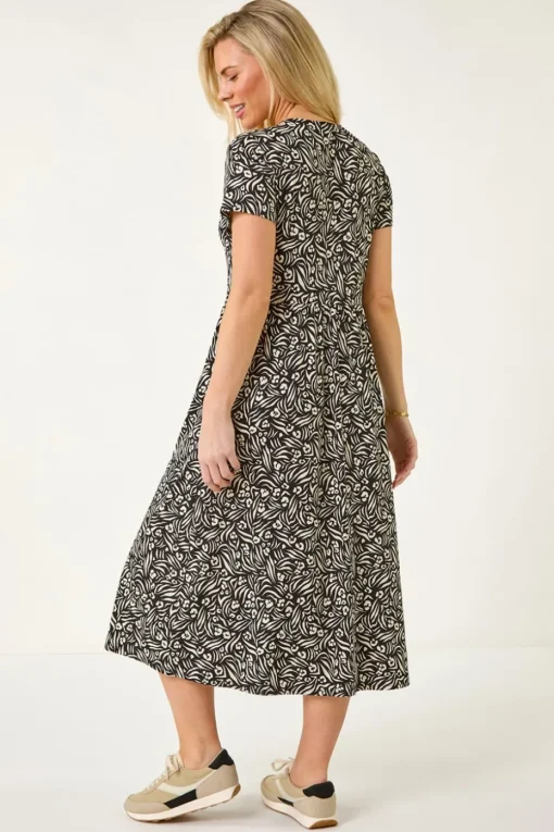 Roman Black Petite Abstract Print Button Shirt Dress