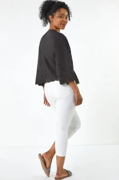 Roman Black Petite Broderie Scallop Blouse