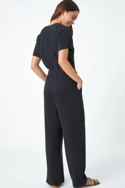 Roman Black Petite Linen Blend Jumpsuit
