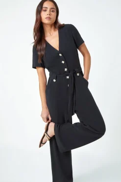 Roman Black Petite Linen Blend Jumpsuit