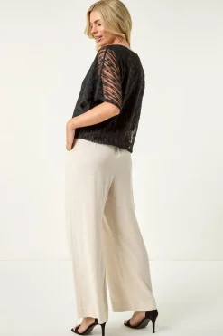 Roman Black Petite Mesh V-Neck Blouson Top