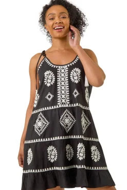 Roman Black Petite Strappy Trim Detail Tiered Dress