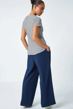 Roman Black Petite Stripe Twist Soft V-Neck Stretch Top