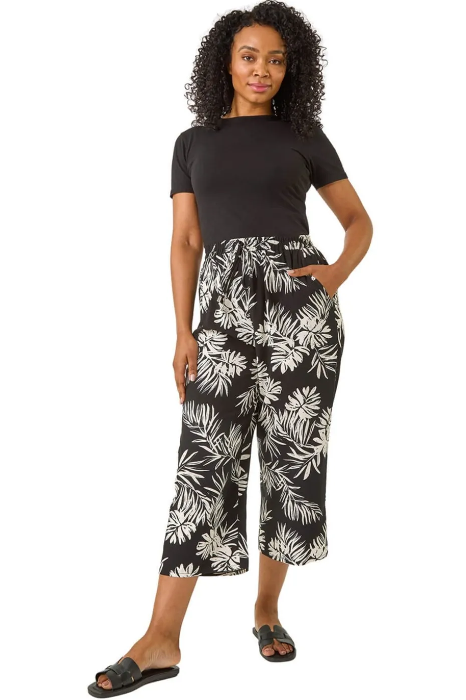 Roman Black Petite Tropical Cropped Trouser